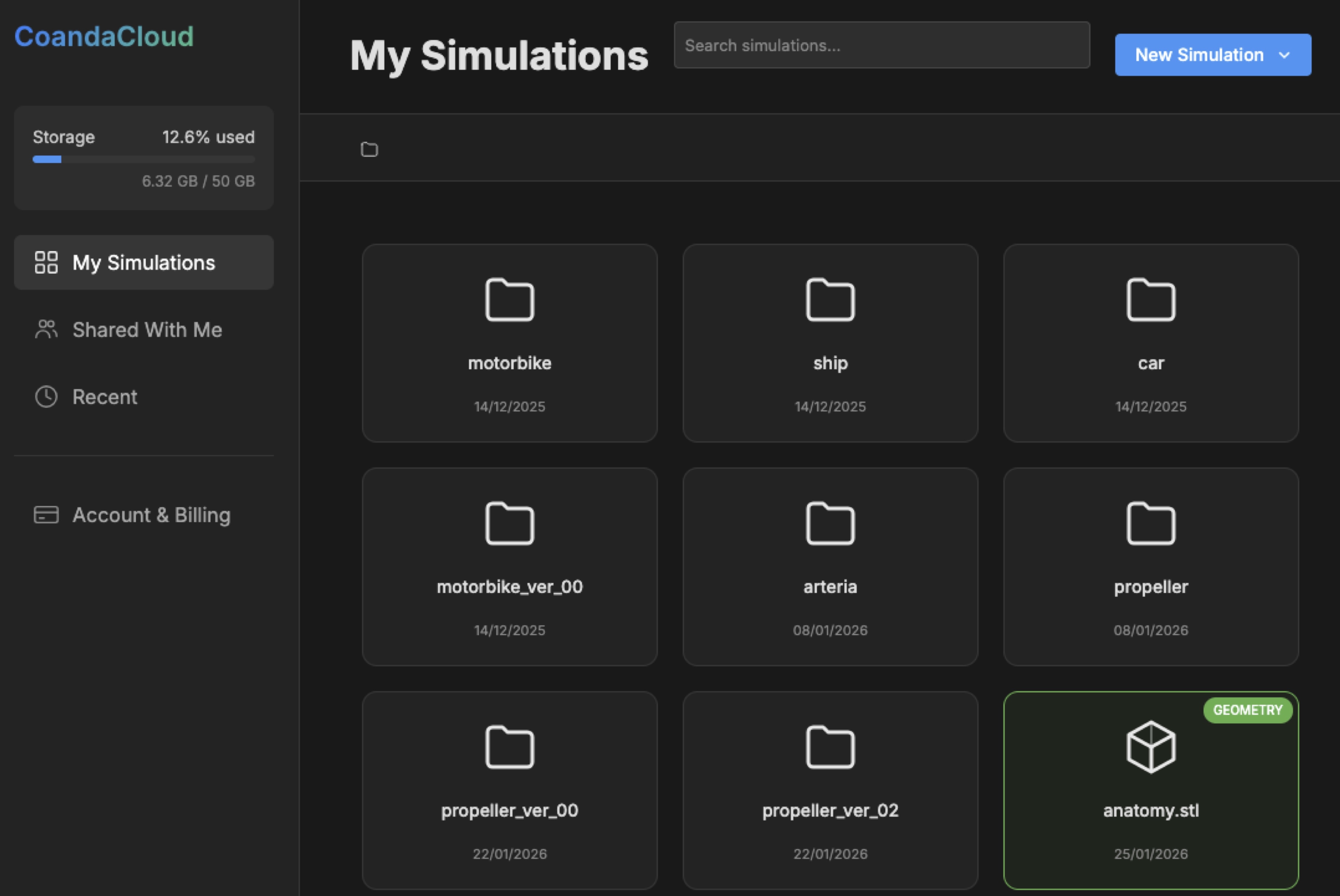 Dashboard with simulation management